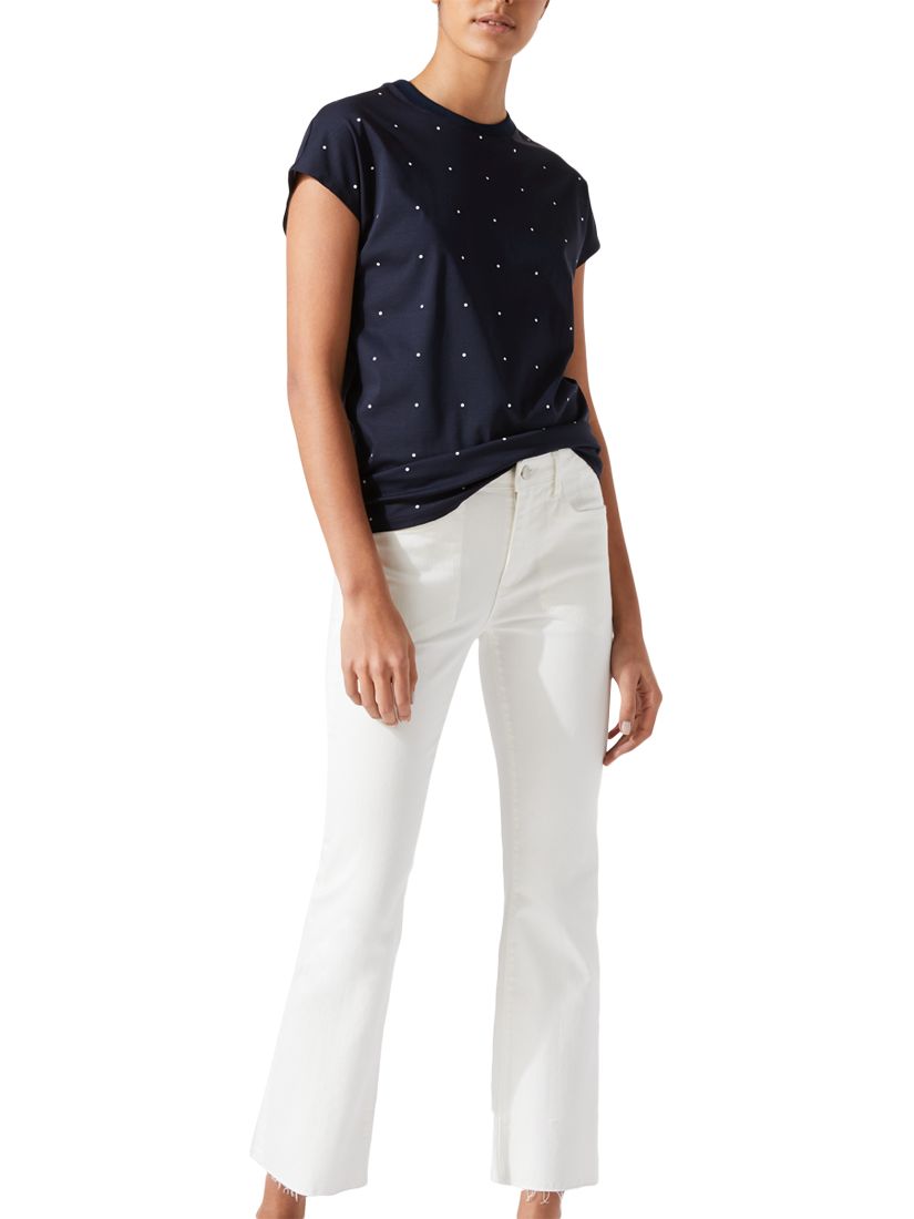 Jigsaw Polka Dot Short Sleeve T-Shirt, Navy, XS