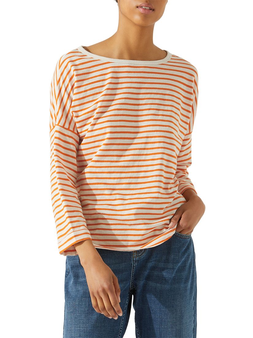 Jigsaw Cotton Slub Stripe T-Shirt, Orange Zest, S