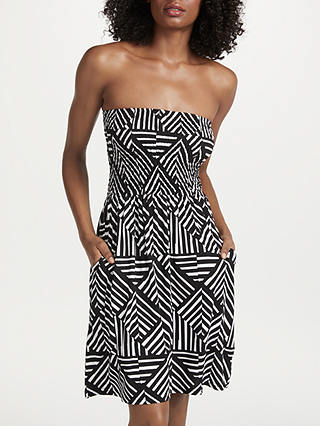 John Lewis & Partners Diamond Geo Print Bandeau Jersey Dress, Black/Multi