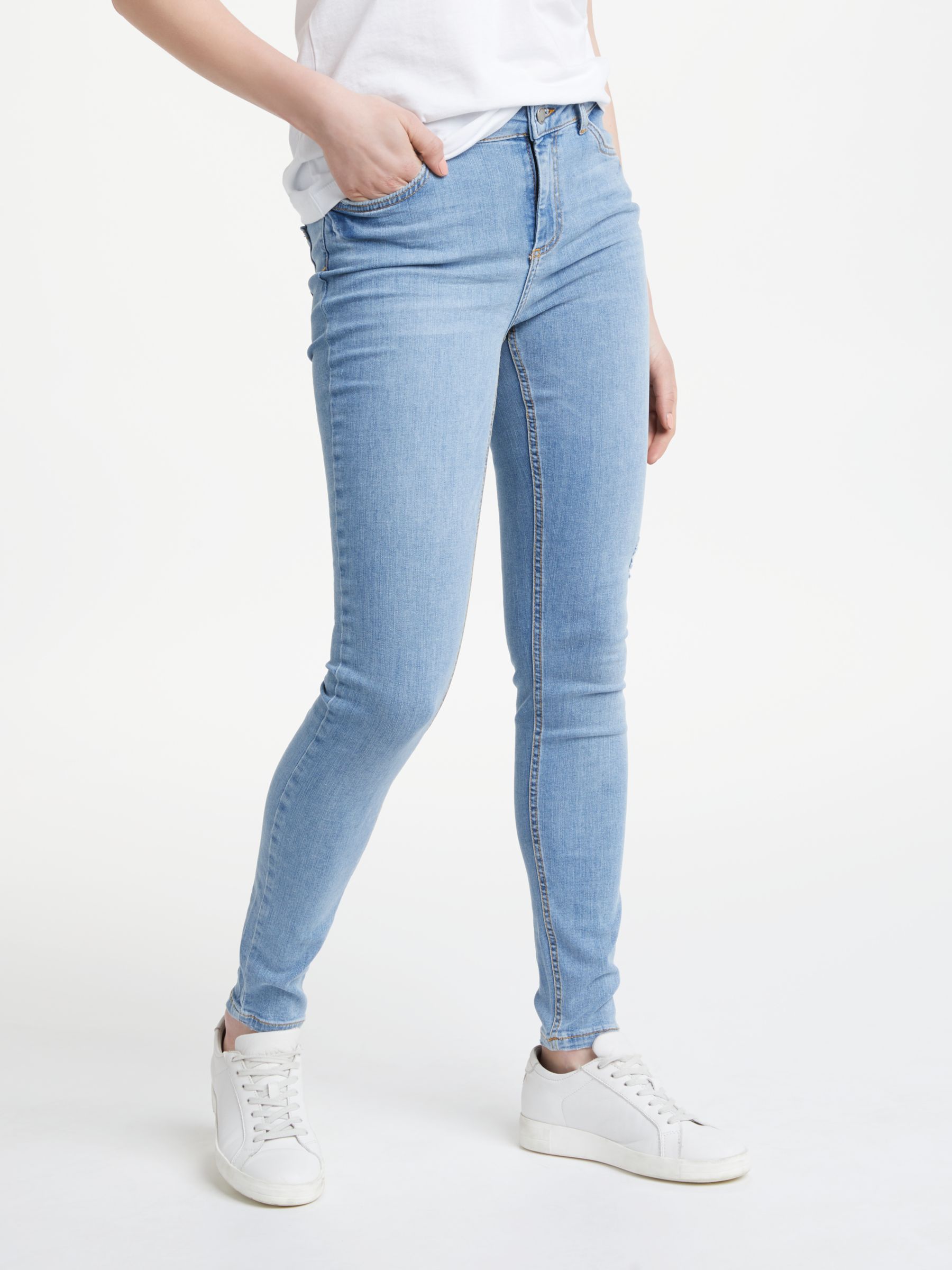 Pieces Five Delly Mid Rise Skinny Jeans, Light Blue Denim at John Lewis ...