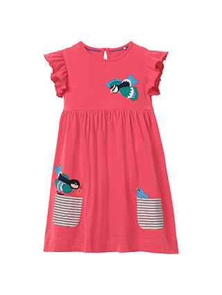 Mini Boden Girls' Bird Applique Pocket Dress, Pink