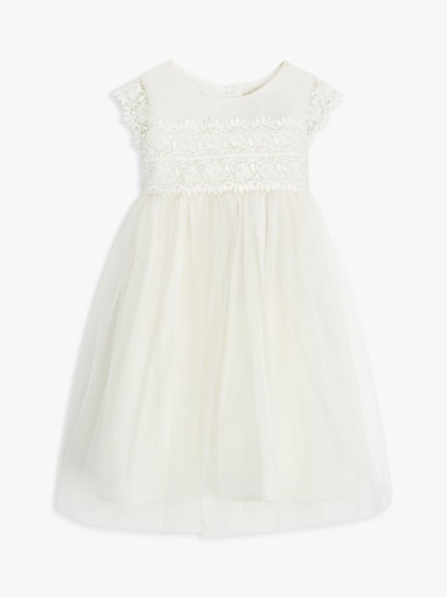 John Lewis Baby Lace Bodice Dress, Cream, 0-3 months