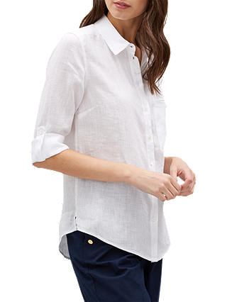 Jaeger Roll Sleeve Linen Shirt, White