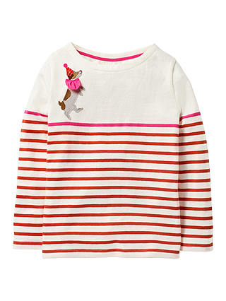 Mini Boden Girls' Jolly Fun Breton T-Shirt, Red