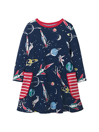 Mini Boden Girls' Space Printed Tunic Dress, Navy
