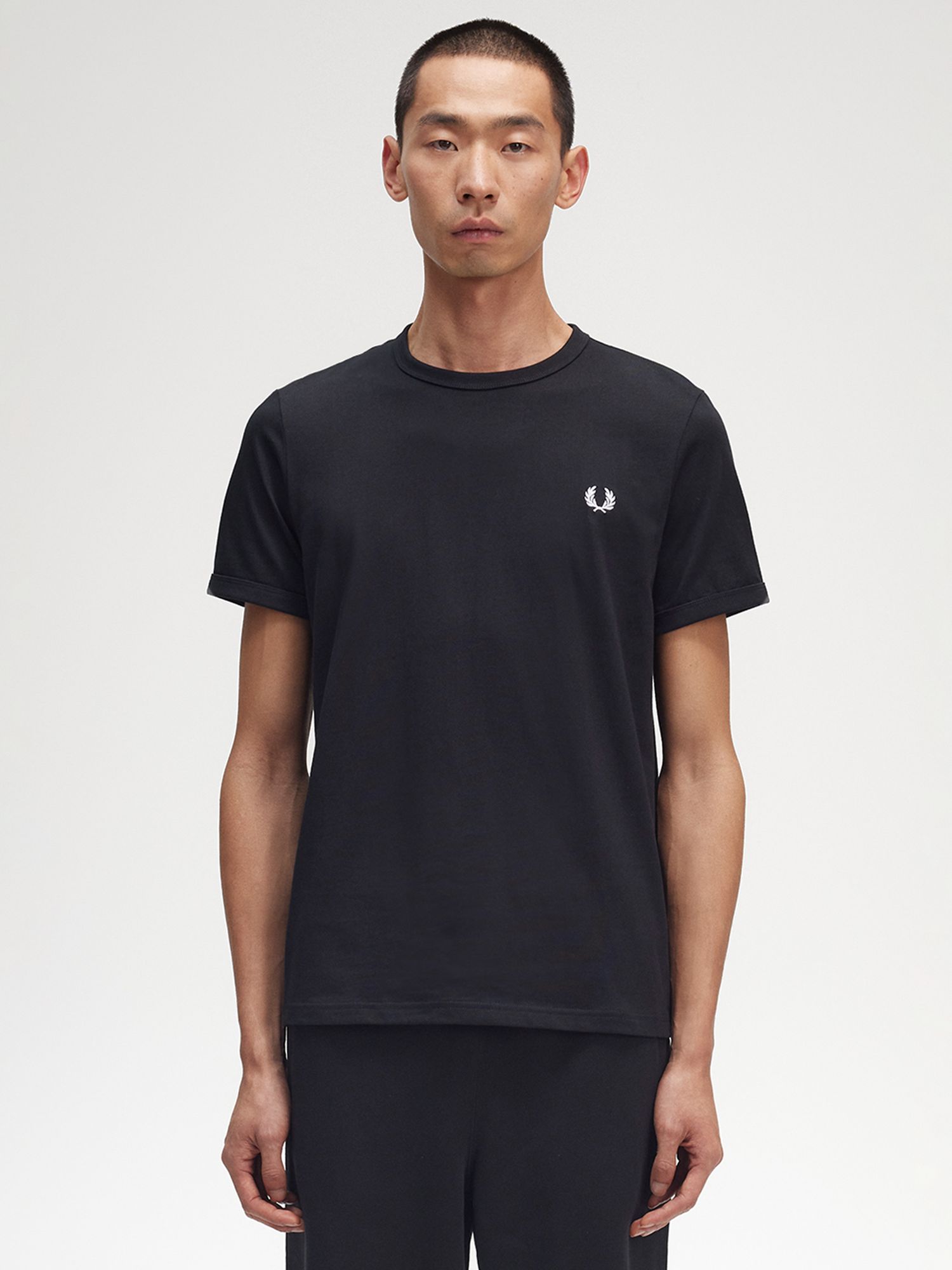 Fred Perry Ringer Crew Neck T-Shirt, Black at John Lewis & Partners
