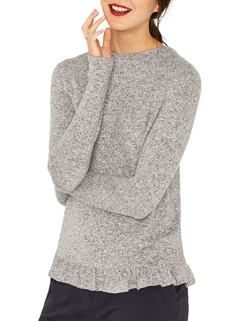 Oasis Ruffle Wrap Back Cosy Top, Pale Grey