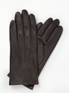 John Lewis & Partners Leather Fleece Lined Gloves, Chocolate, S
