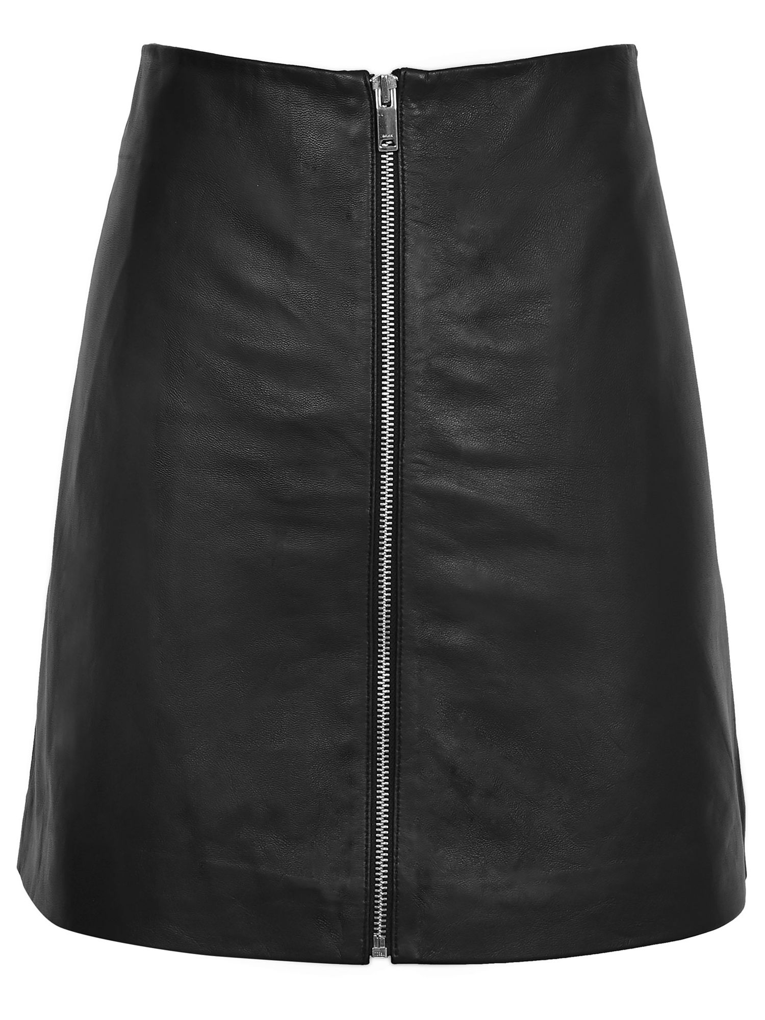 Reiss Annabelle Leather Zip Skirt, Black