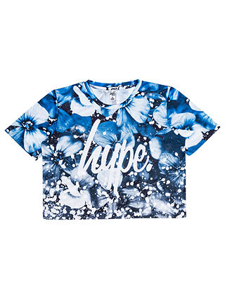 Hype Girls' Cropped Crew Neck Floral Top, Blue