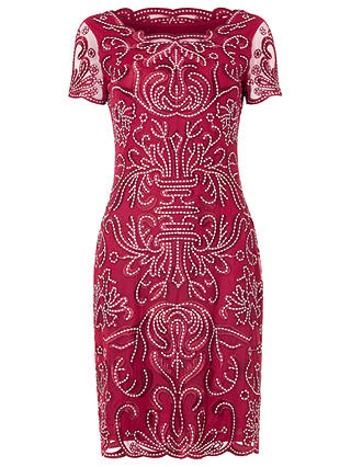 Phase Eight Talia Embroidered Dress, Cranberry