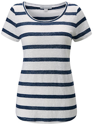 Pure Collection Luxury Linen Striped T-Shirt, White/Navy
