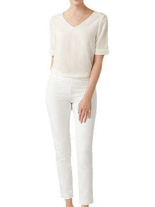 Pure Collection Cotton Stretch Cropped Trousers, Soft White
