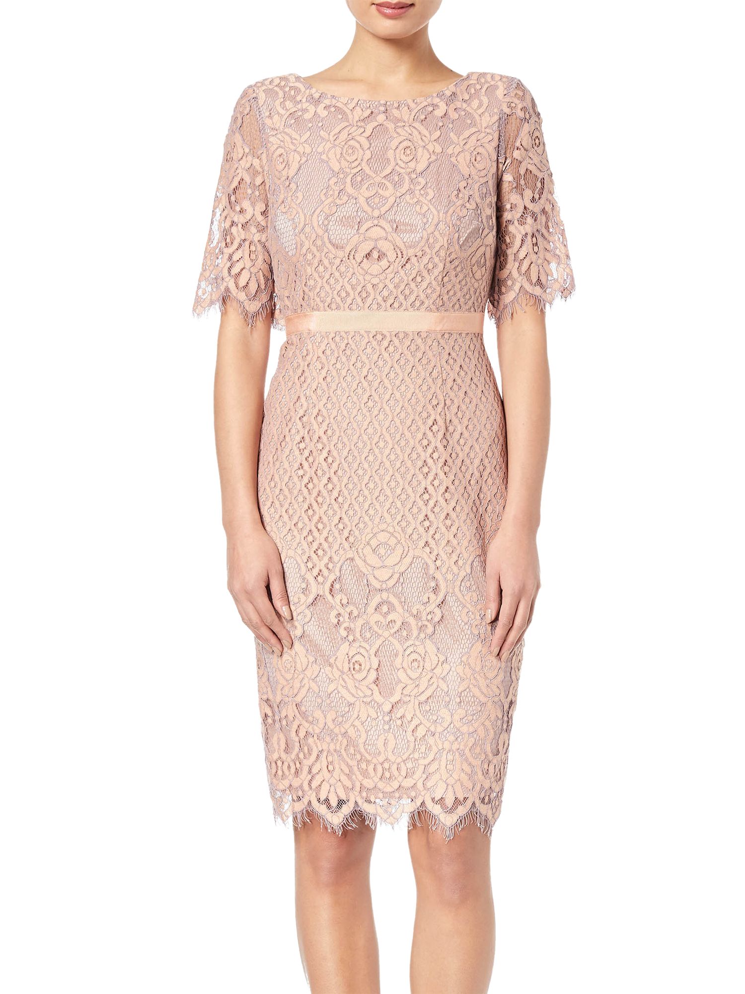 Adrianna Papell Georgia Bell Sleeve Lace Sheath Dress, Peach/Lilac at ...