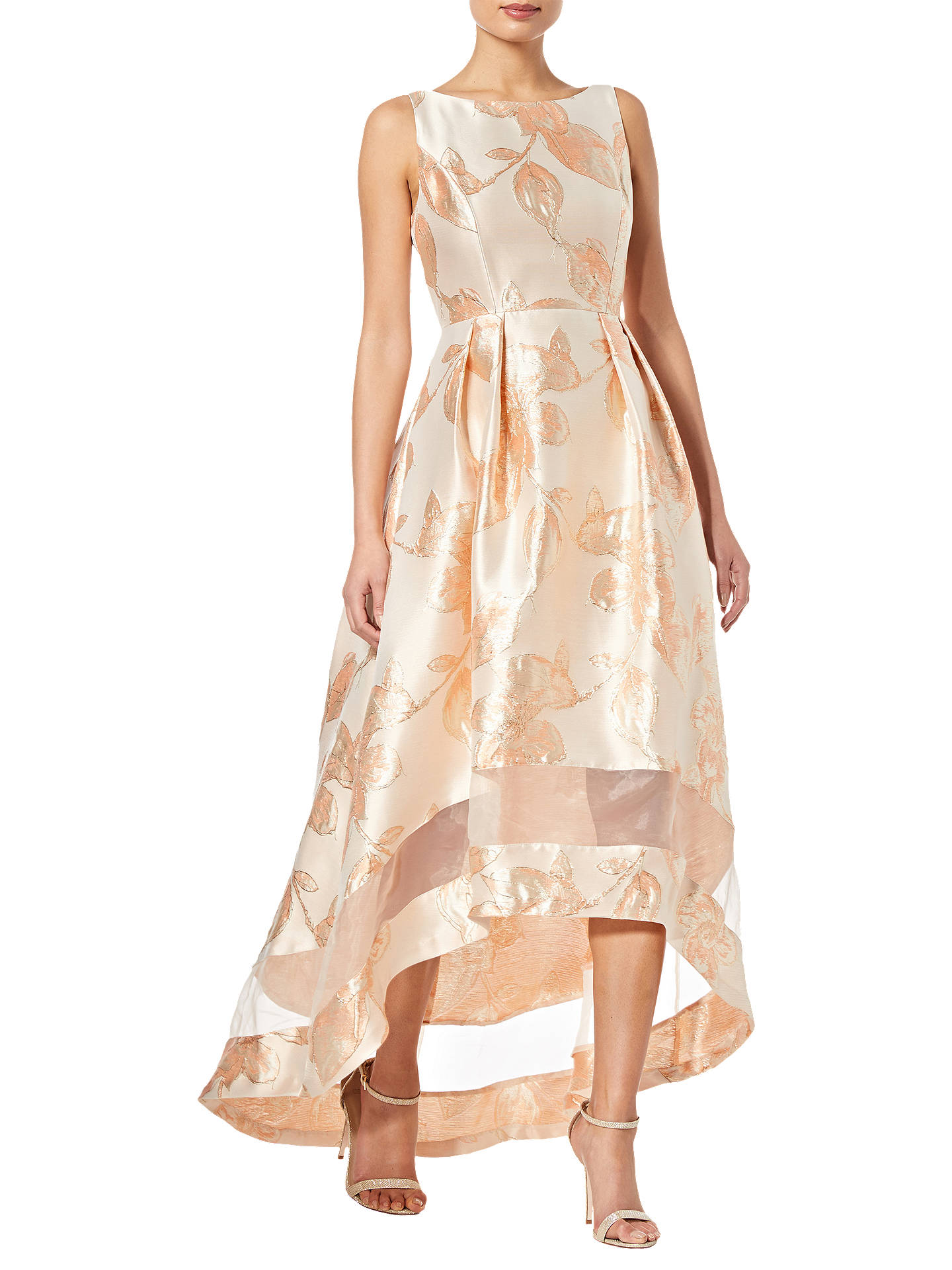 Adrianna Papell High Low Dress, Pale Peach Multi at John Lewis & Partners