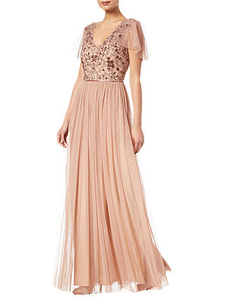 Adrianna Papell Long Beaded Dress, Rose Gold