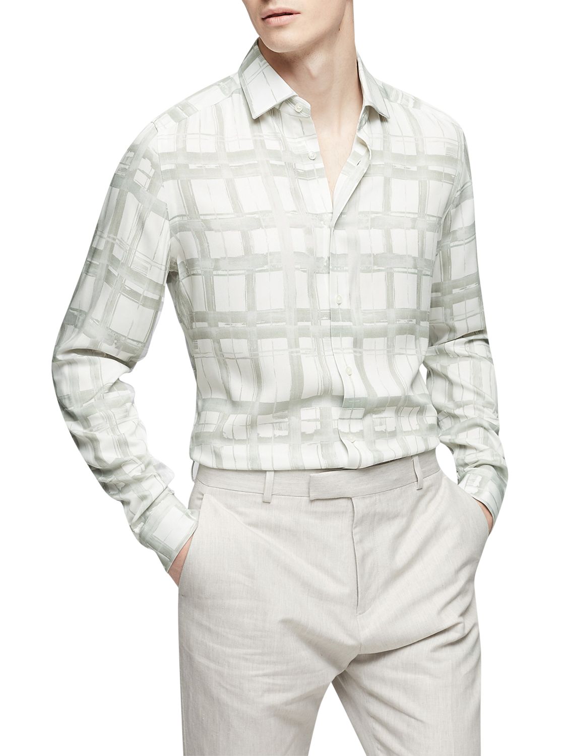 Reiss Cathcart Slim Fit Check Print Shirt, White, XXL
