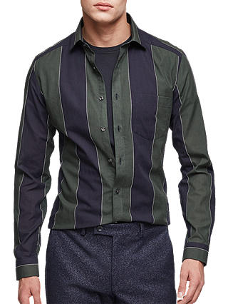 Reiss Gosling Slim Fit Stripe Shirt, Green/Navy