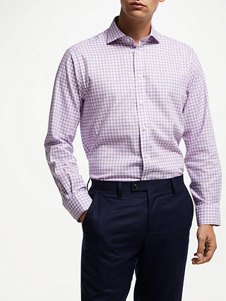 John Lewis & Partners Check Print Cotton Shirt, Lilac