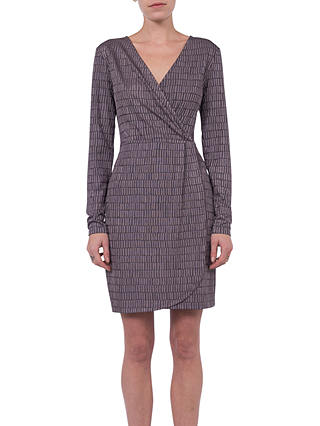 French Connection Linear Jacquard V-Neck Dress, Tyrian Rose