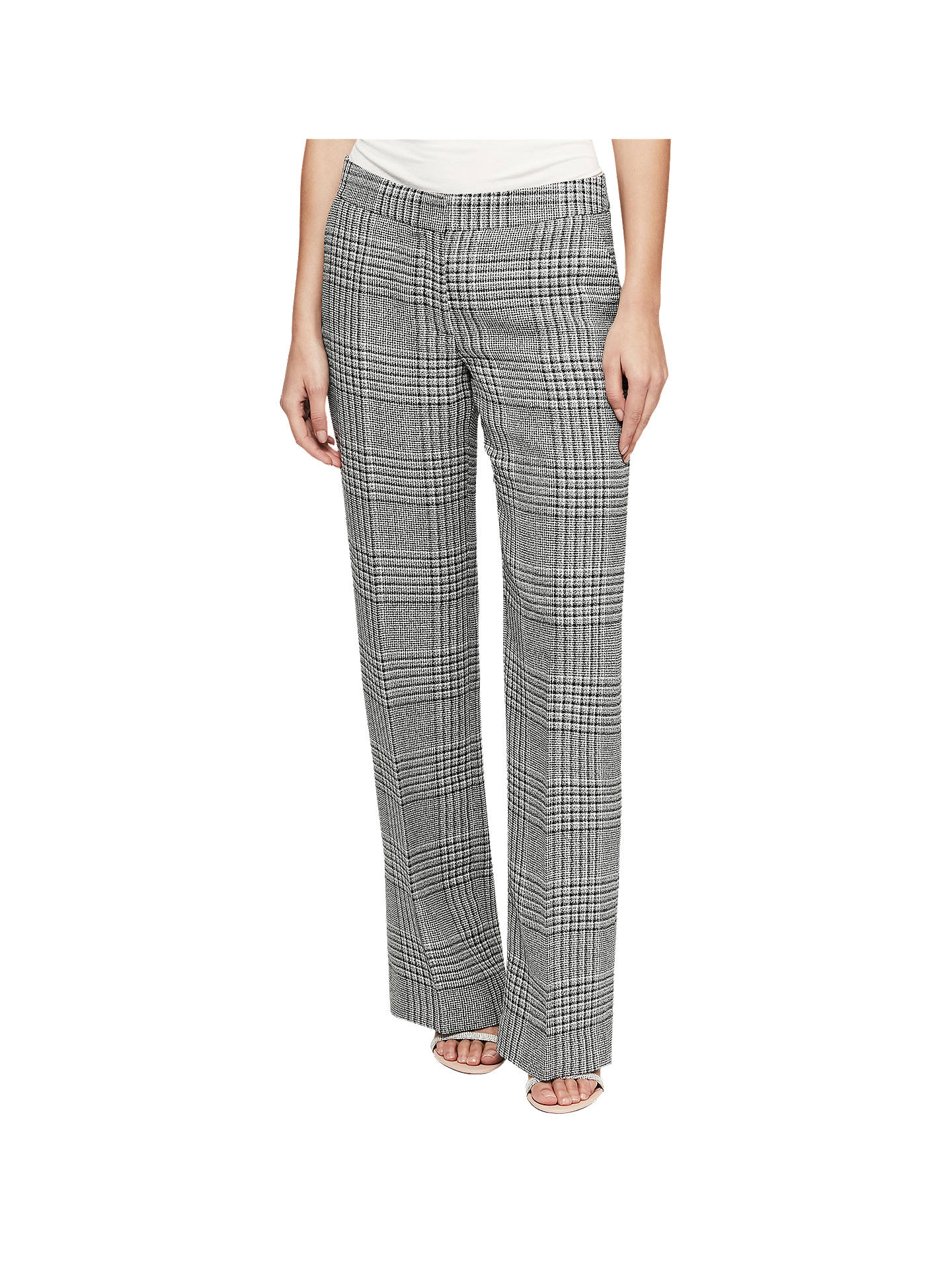 Reiss Phia Wide Leg Check Trousers, Off White at John Lewis & Partners