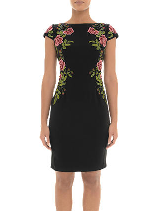 Adrianna Papell Short Embroidered Dress, Black/Multi