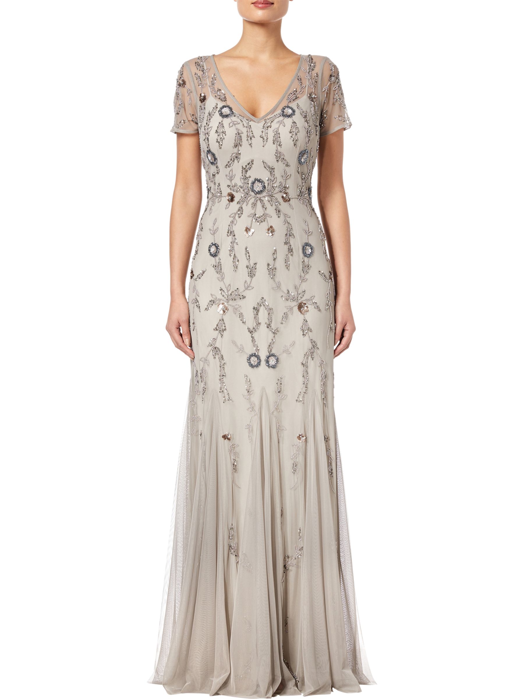Adrianna Papell Beaded Long Dress, Platinum Multi