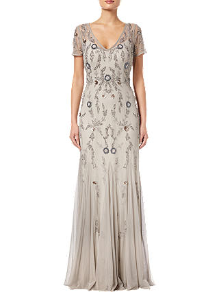 Adrianna Papell Beaded Long Dress, Platinum Multi