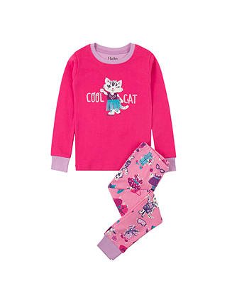 Hatley Girls' Cool Cat Organic Cotton Pyjamas, Pink