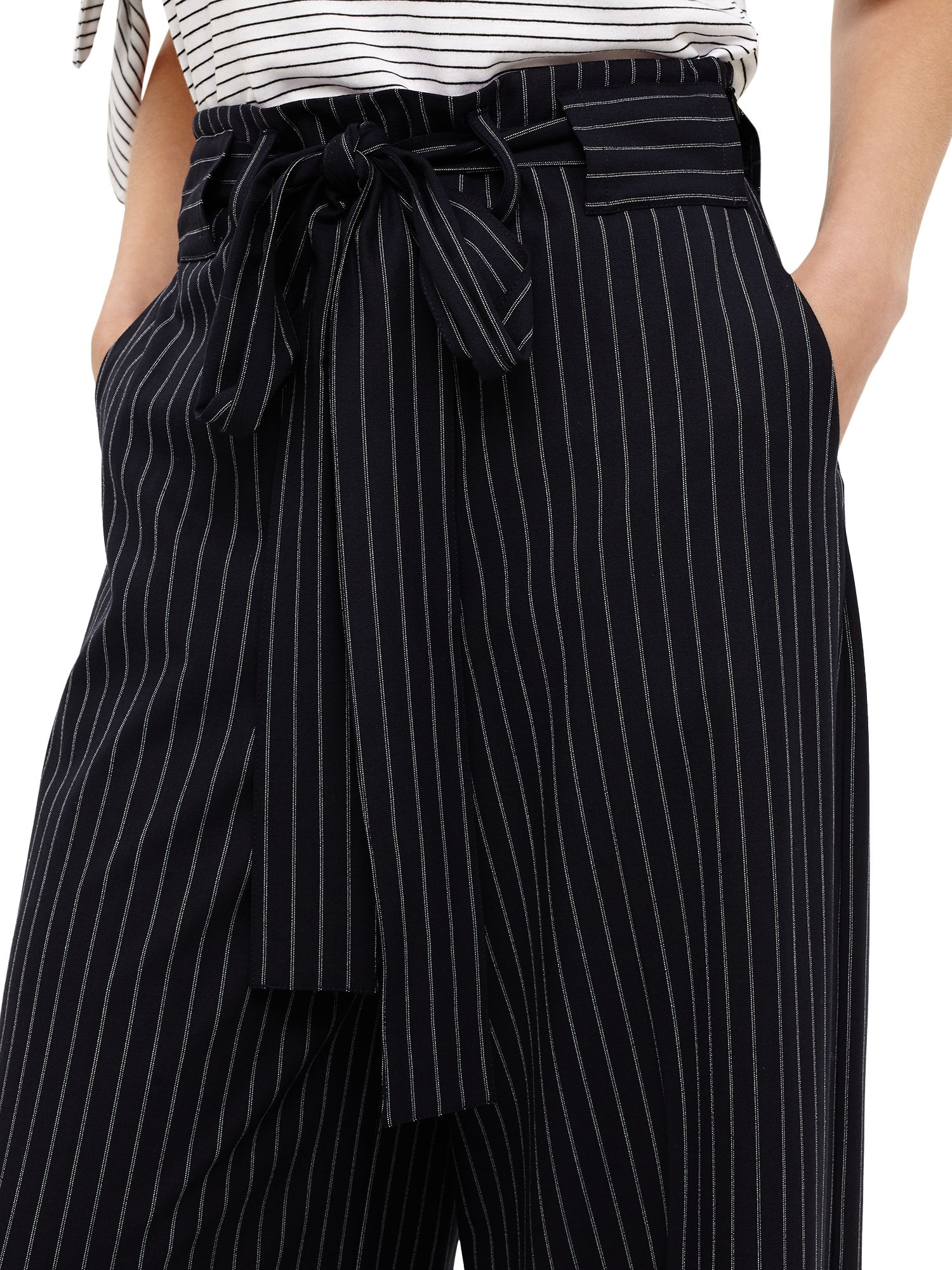 Phase Eight Lydia Stripe Wide Leg Trousers, Navy/Ivory