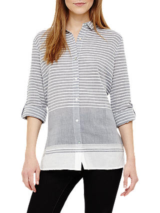 Phase Eight Joi Stripe Shirt, Grey/Ivory
