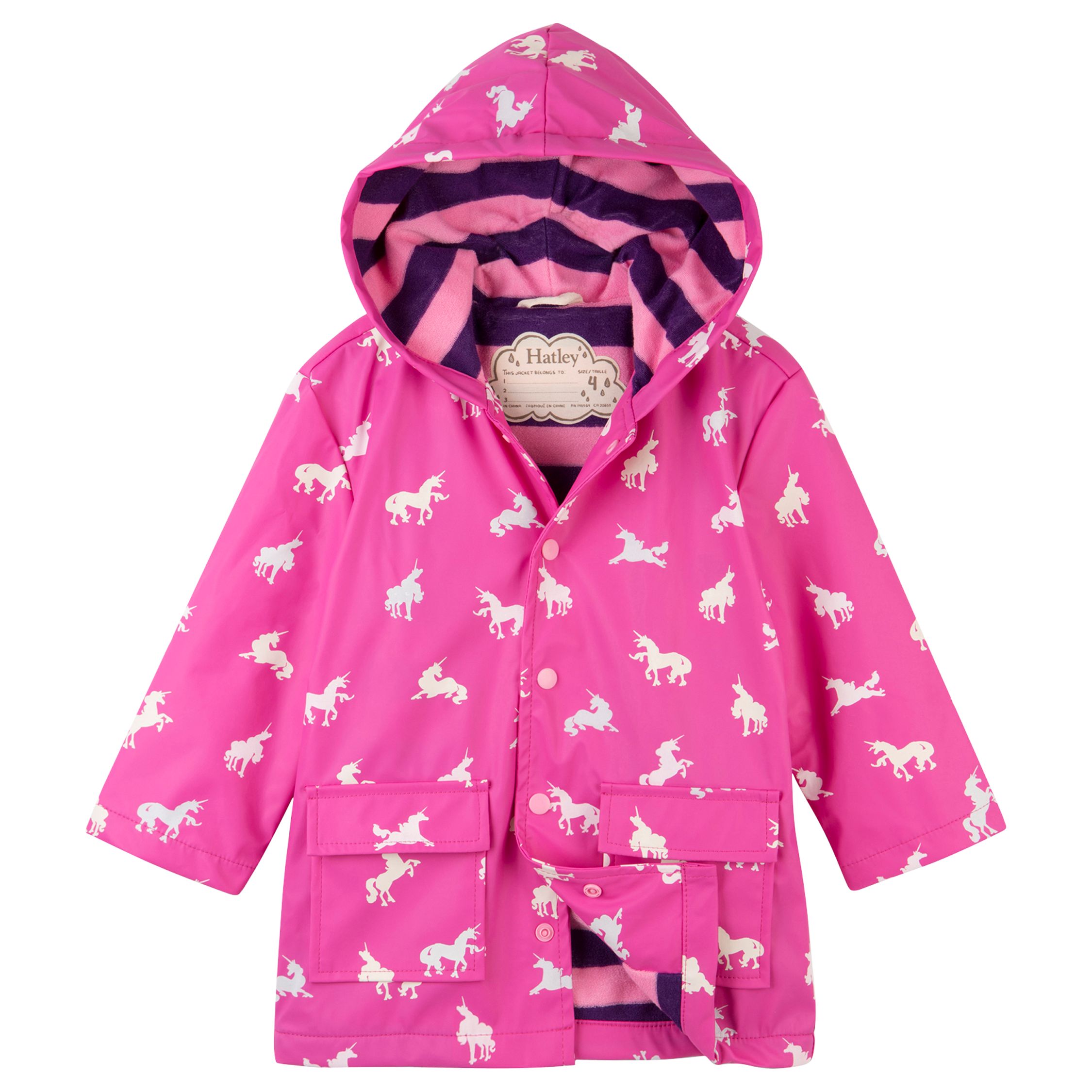 Hatley Baby Unicorn Print Colour Changing Raincoat, Pink