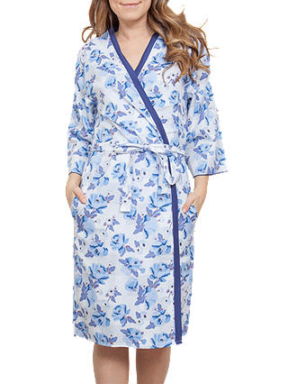 Cyberjammies Ophelia Floral Print Dressing Gown, Blue/Ivory
