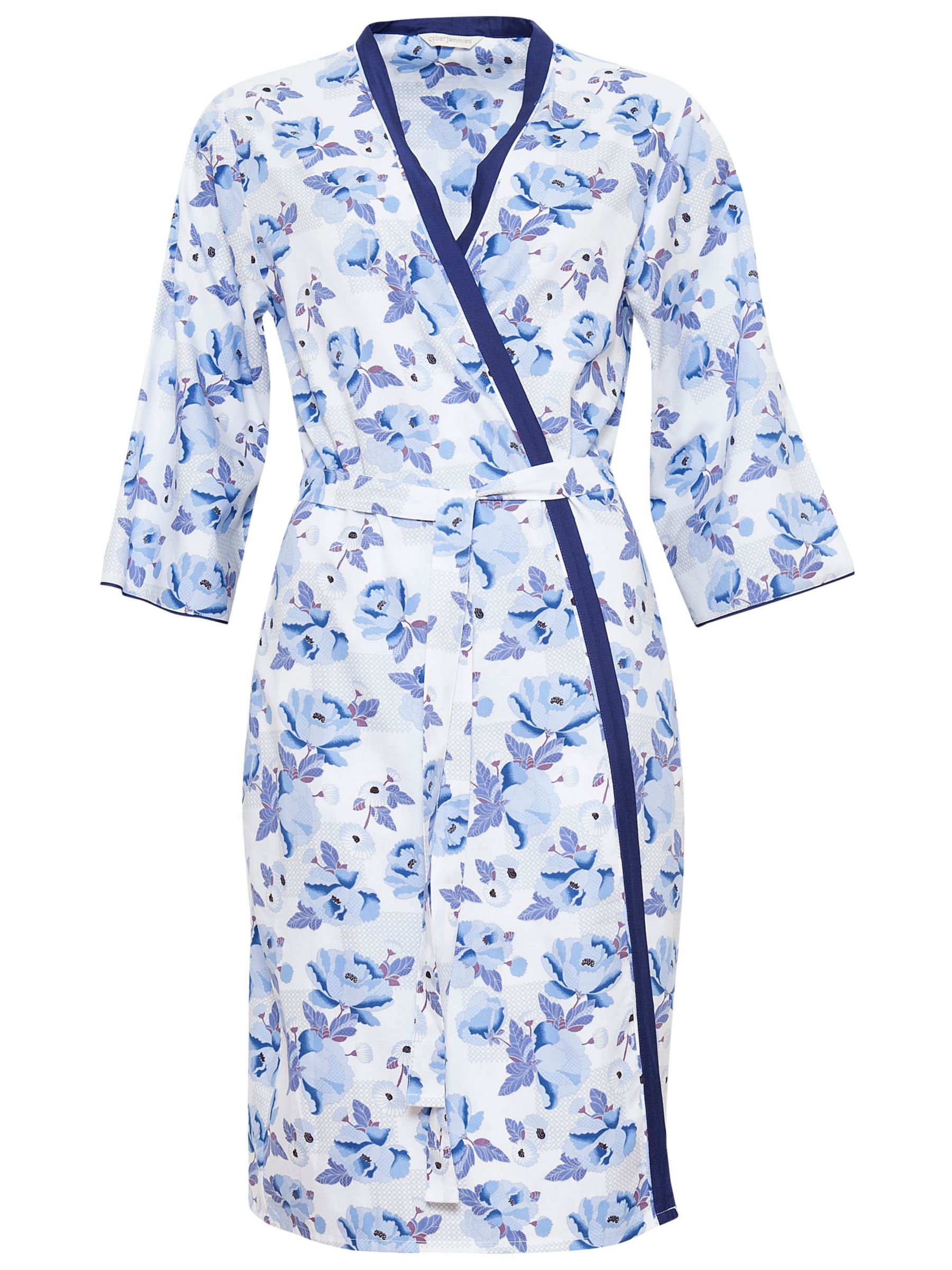 Cyberjammies Ophelia Floral Print Dressing Gown, Blue/Ivory at John ...