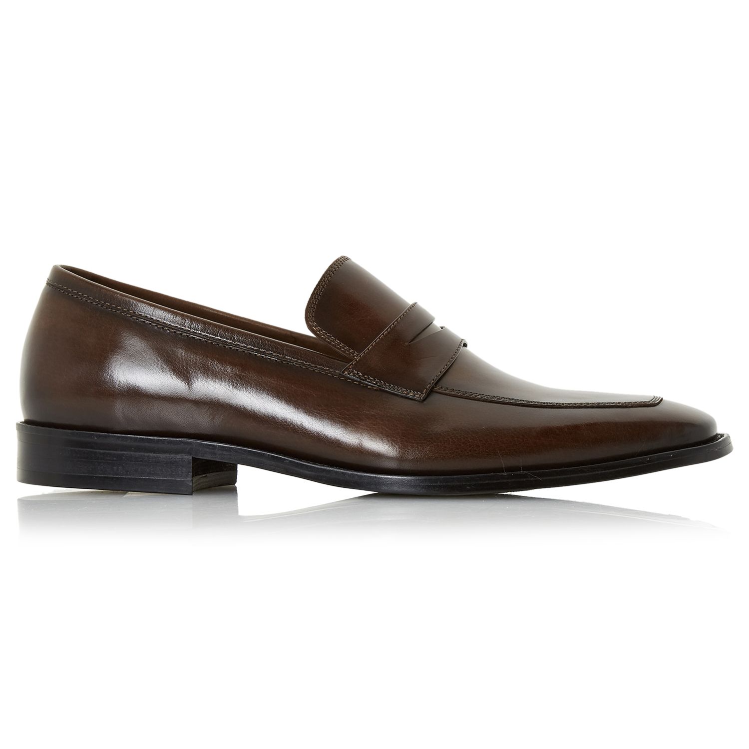 Dune Philipe Saddle Detail Leather Loafers, Brown