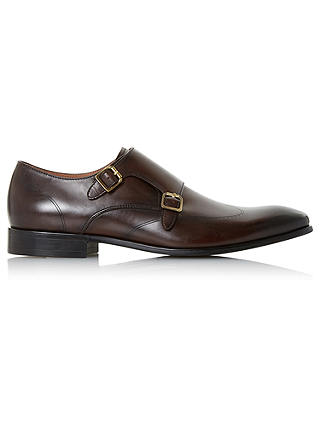 Dune Poyet Double Buckle Monk Shoes, Brown