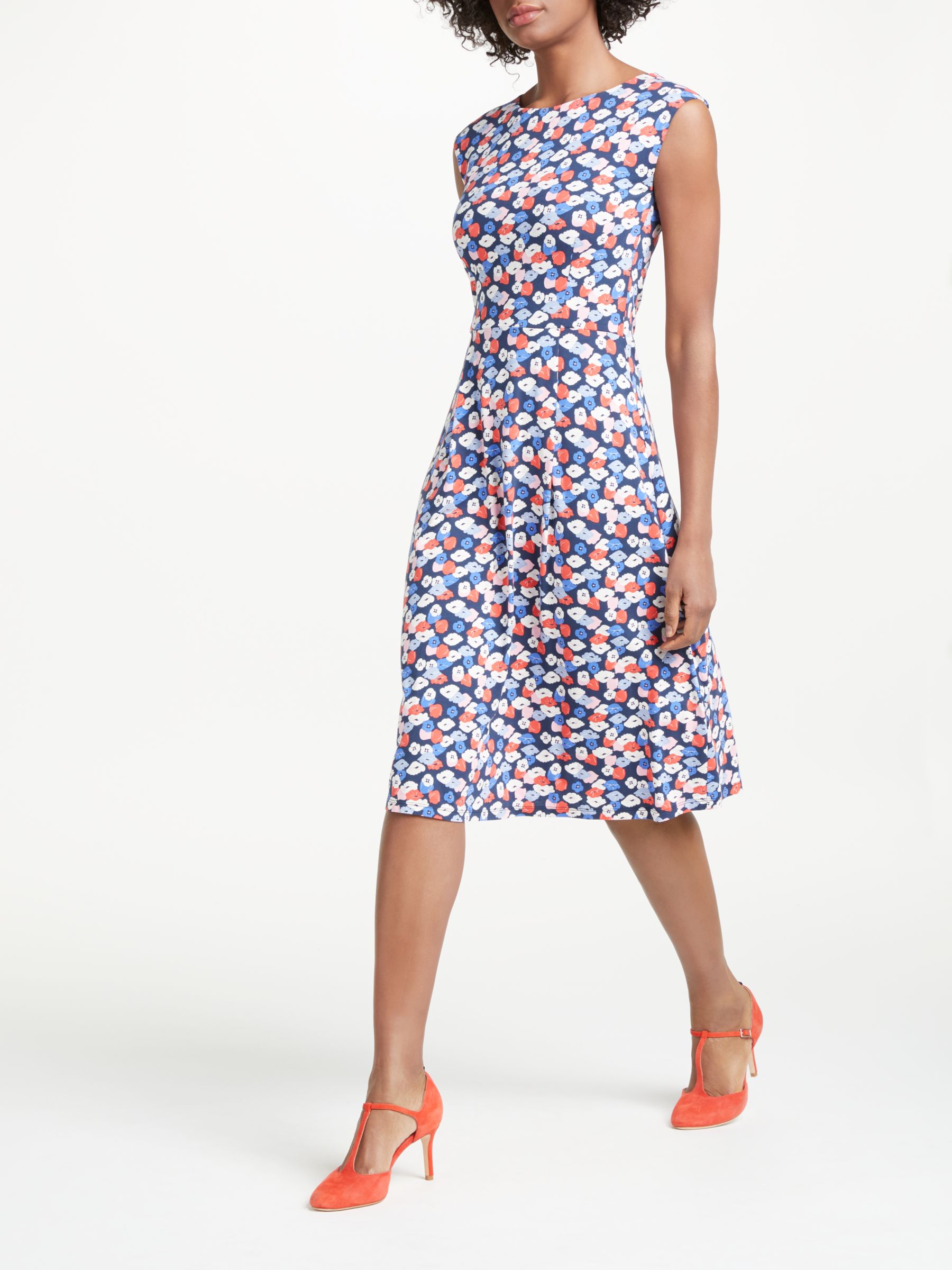 Boden Marina Poppy Print Jersey Dress, Navy/Multi at John Lewis & Partners