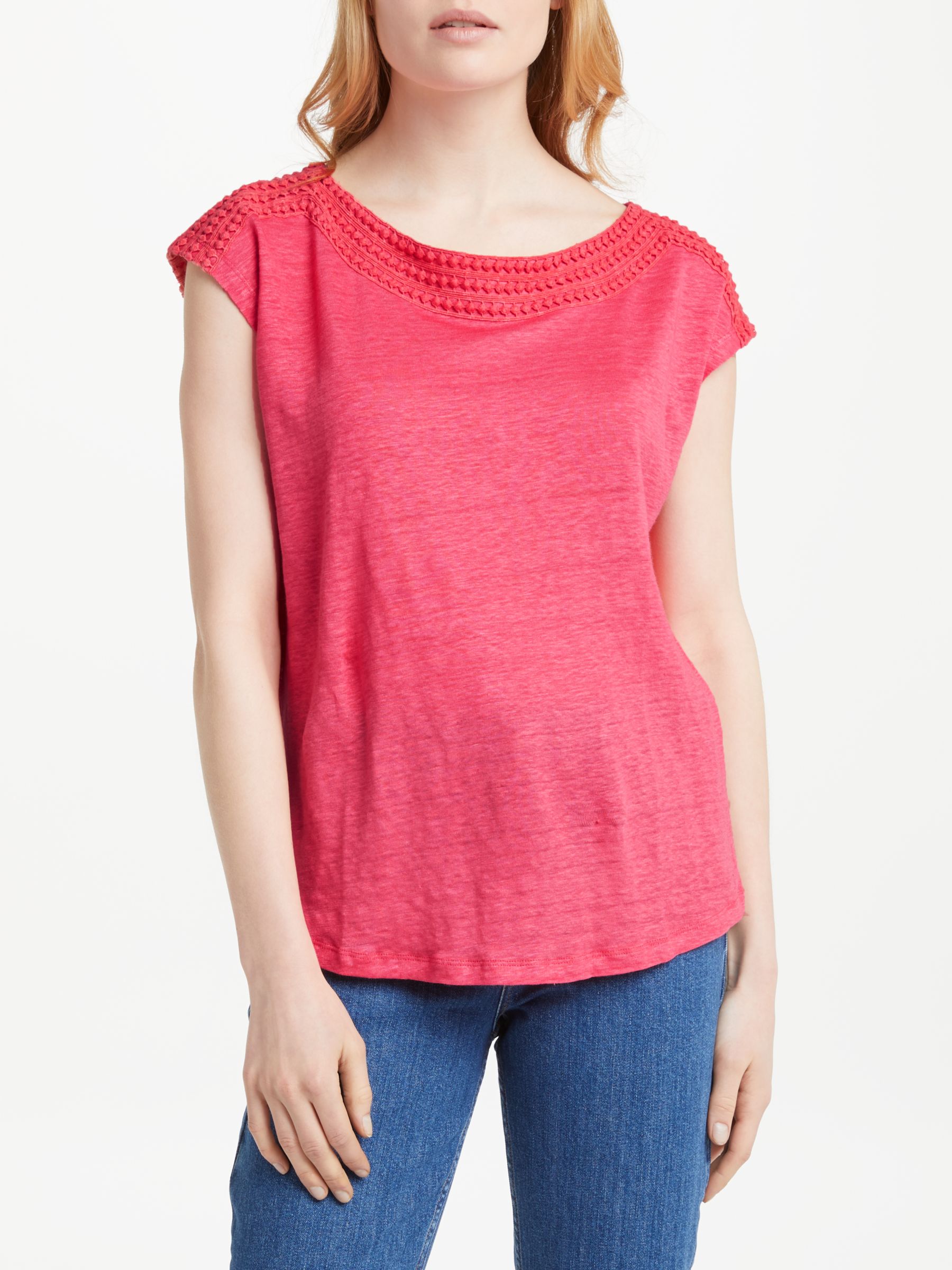 Boat Neck Jersey Top, Coral Sunset 