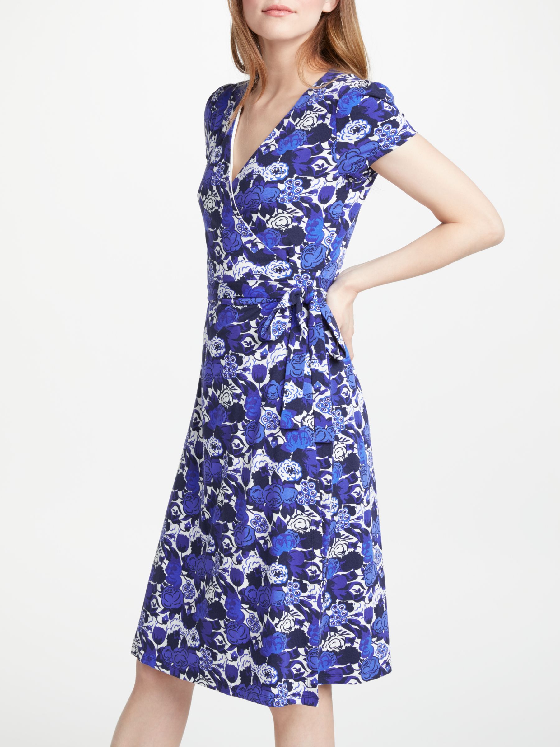 Boden Floral Summer Wrap Dress, Blue at John Lewis & Partners