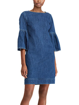 Lauren Ralph Lauren Kadijah Denim Bell Sleeve Shift Dress, Horizon Blue Wash