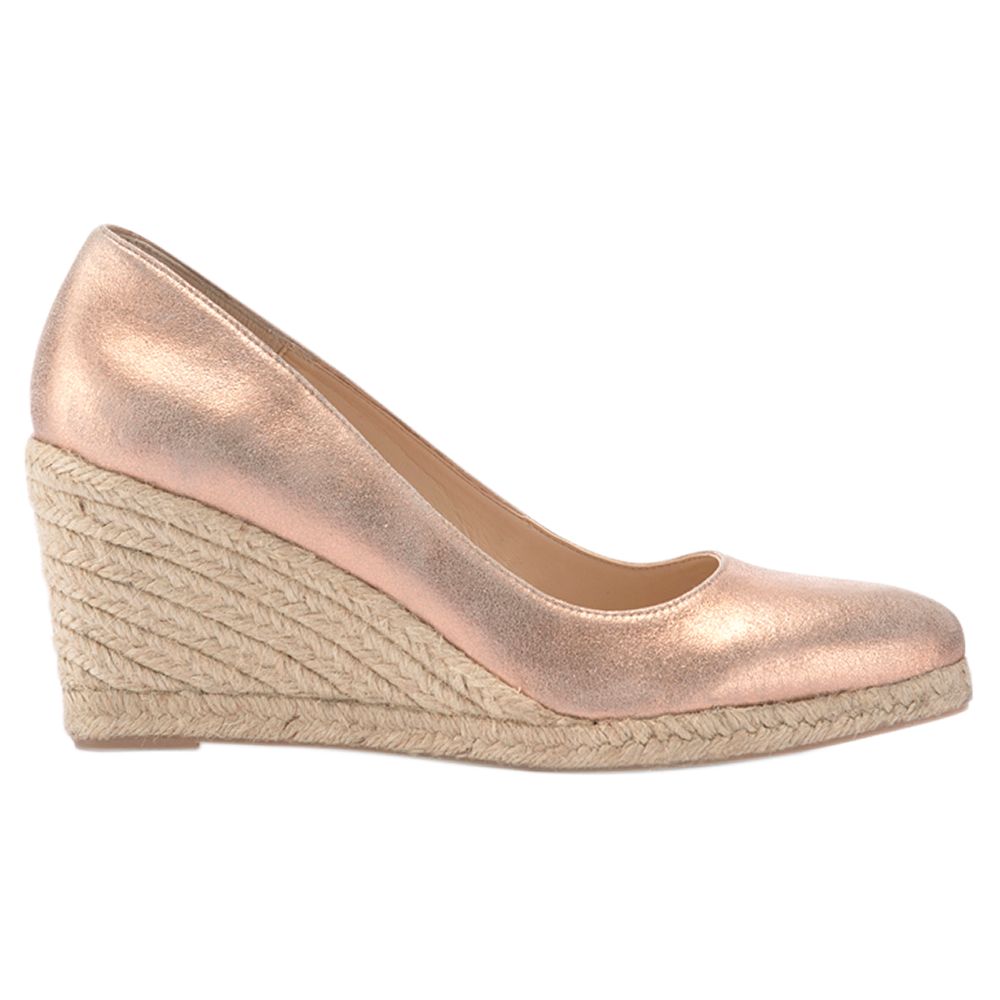 Mint Velvet Grace Wedge Heel Court Shoes, Rose Gold Leather