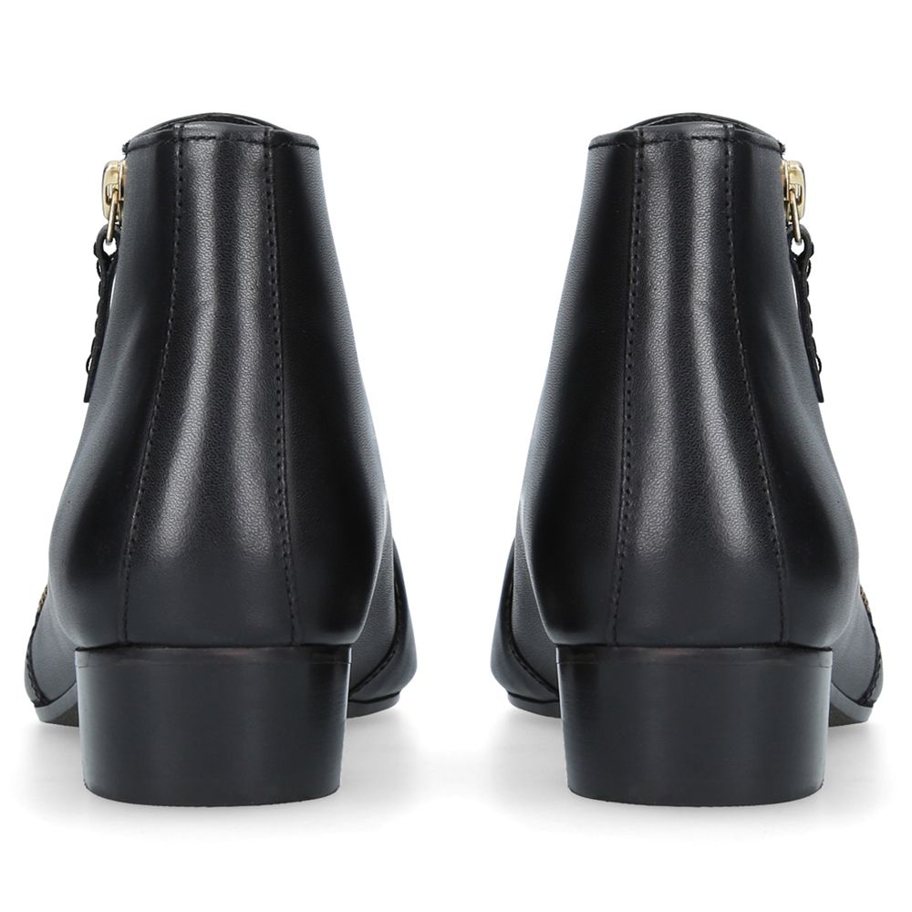 black leather zip ankle boots
