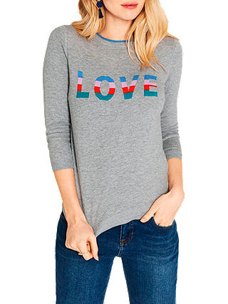 Oasis Rainbow Love Knit Jumper, Mid Grey