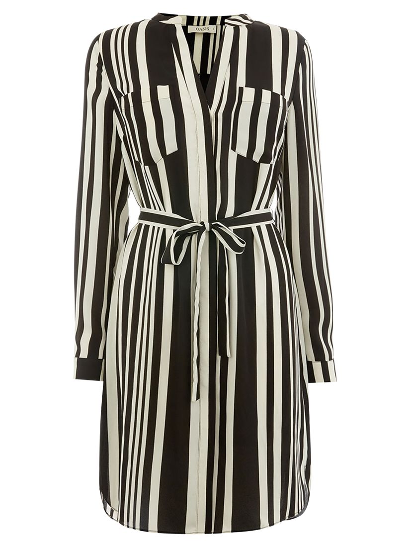 Oasis Stripe Shirt Dress, Black/White at John Lewis & Partners