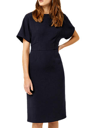 Warehouse Crepe Belted Wiggle Dress, Navy
