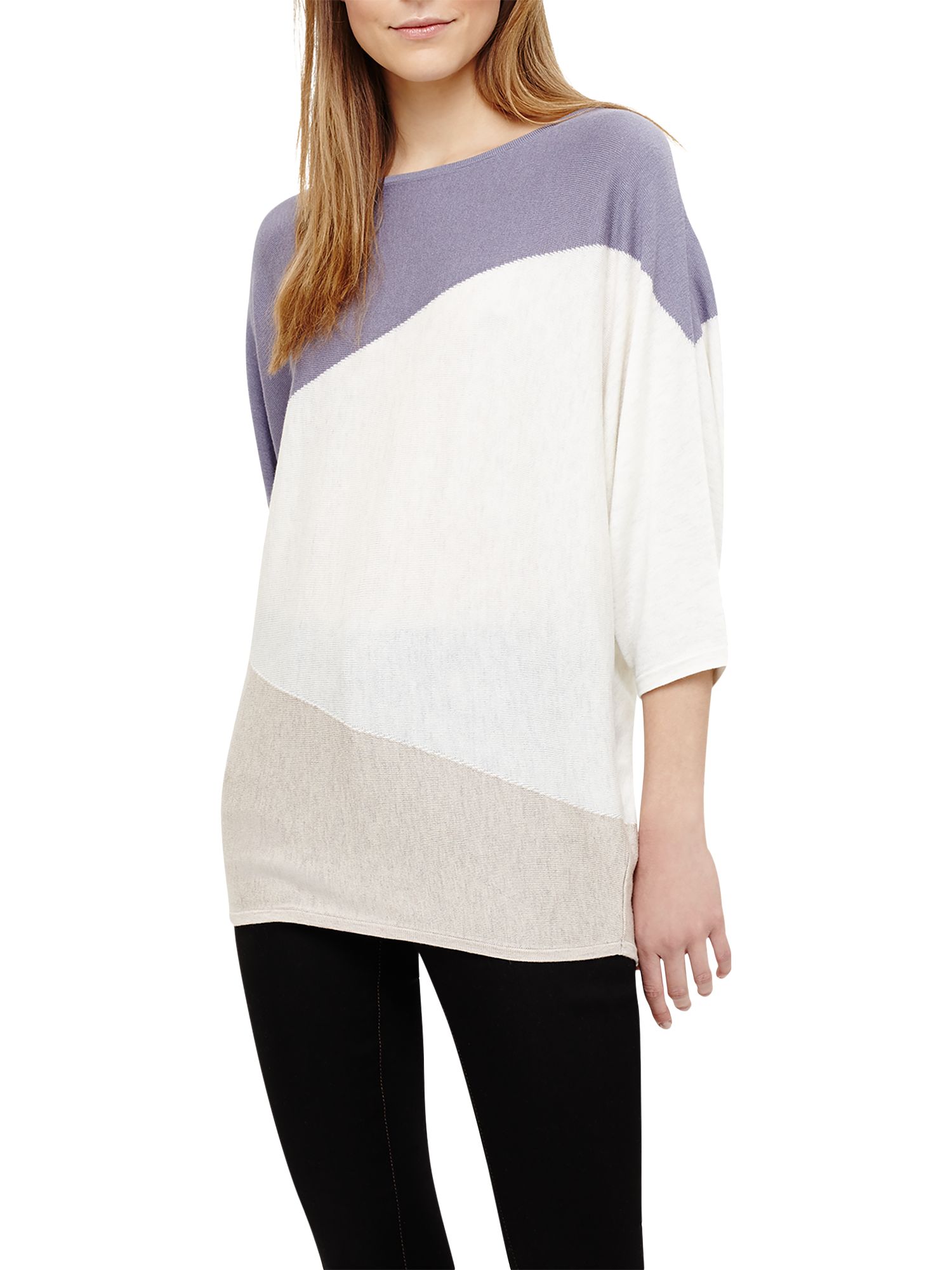 Phase Eight Becca Diagonal Block Knitted Jumper, Neutral