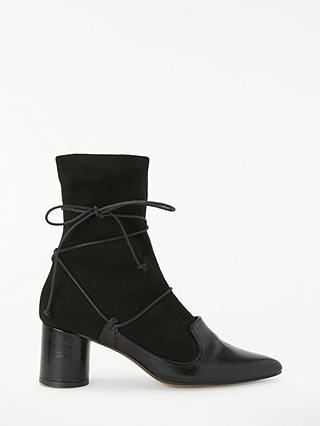Finery Grace Lace Up Sock Boots, Black Suede/Leather