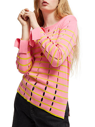 French Connection Lattice Knit Jumper, Chateau Rose/Dark Citron