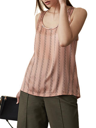 Reiss Remy Printed Silk Front Vest Top, Pink/Multi