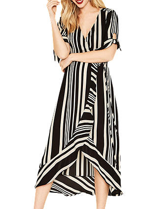 Oasis Stripe Wrap Midi Dress, Black/Multi